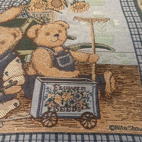 Goodwin Weavers “Teddy’s Wheelbarrow” Nita Showers Vtg Tapestry Throw Blanket - Picture 6 of 9